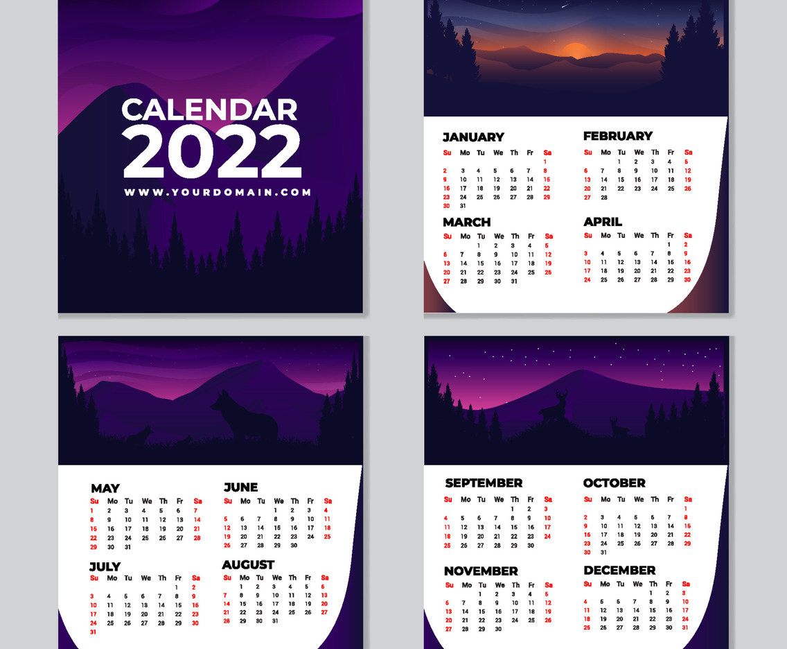 Set of Calendar 2022 Nature Template