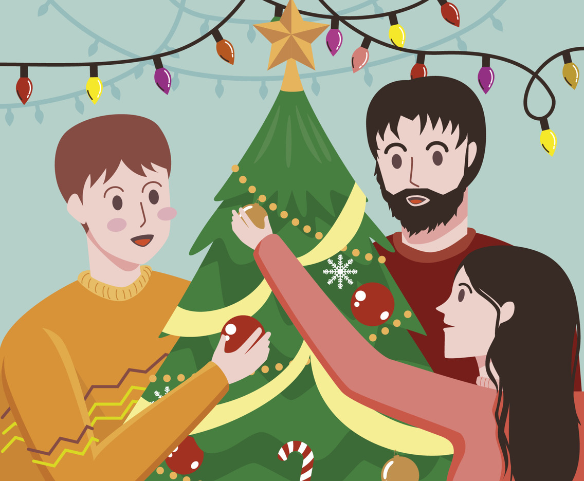 Family Decorating Christmas Tree