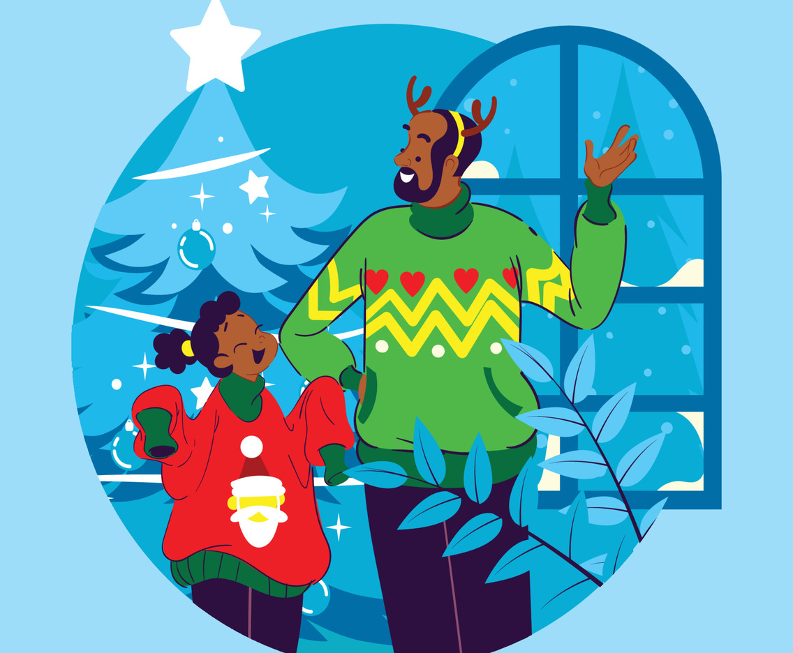 Dad and His Litle Girl With Ugly Sweater