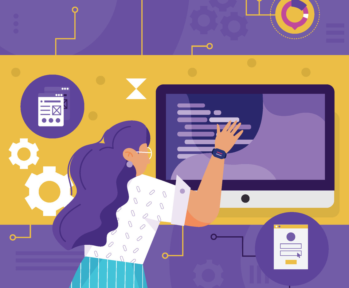 Woman Explore Science Data With Touch Screen Computer