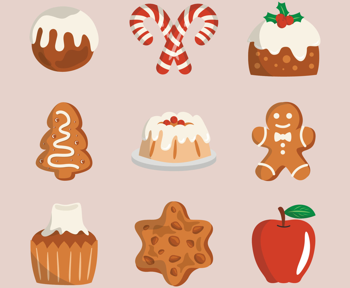 Christmas Food And Snack Doodle Icon Collection