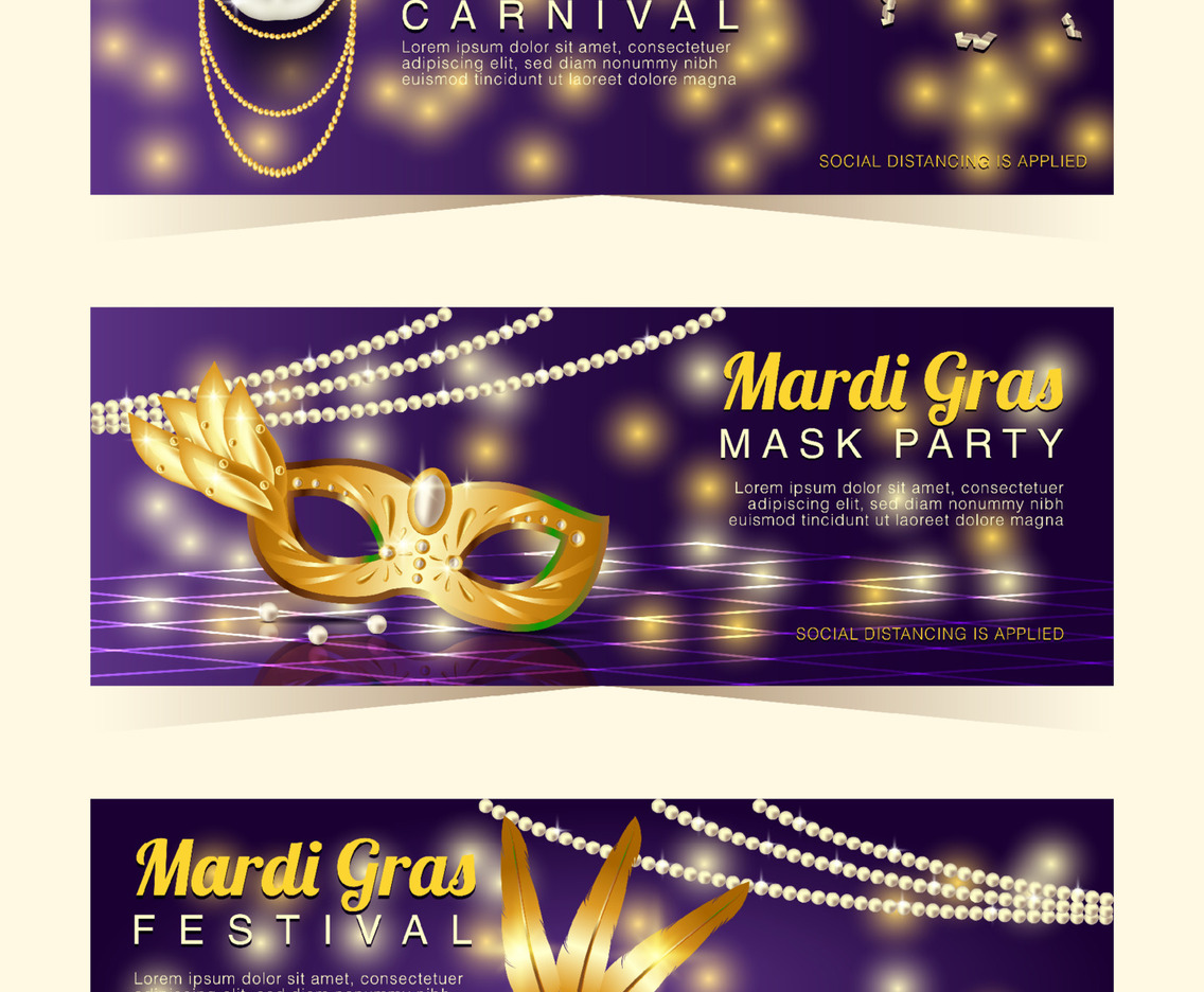 Realistic Banner Mardi Gras Carnival with Mask