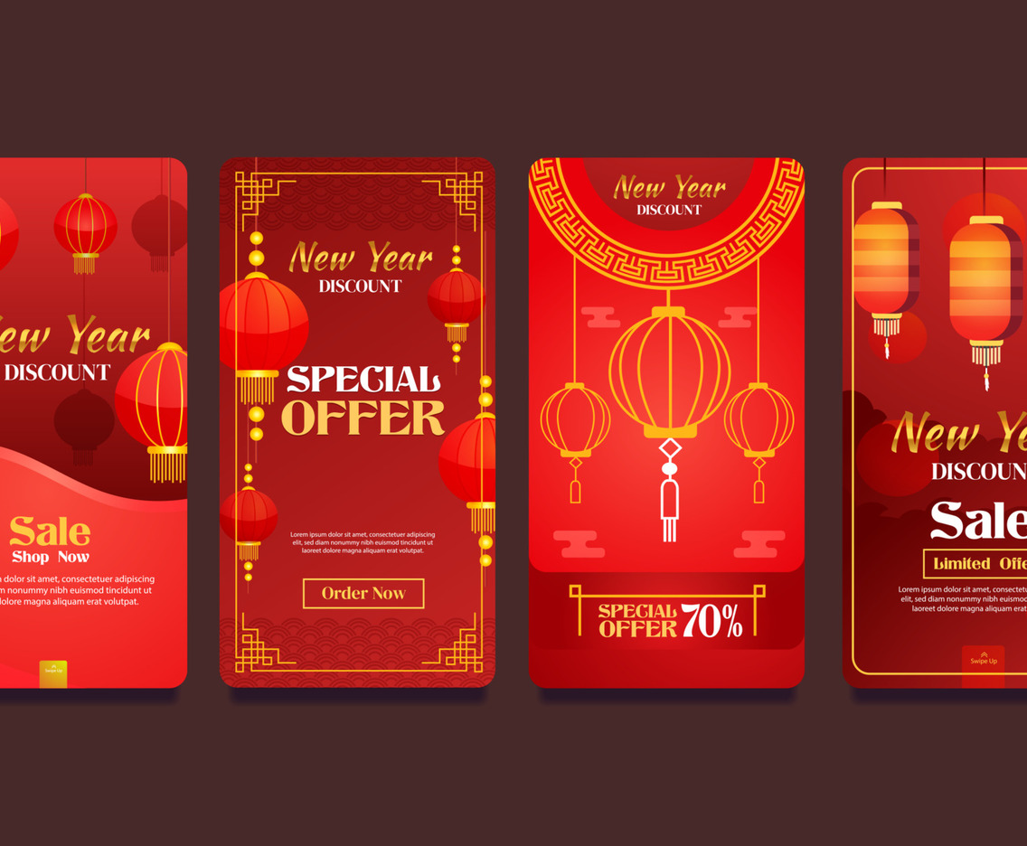 Chinese New Year Promotion Template with Red Lanterns