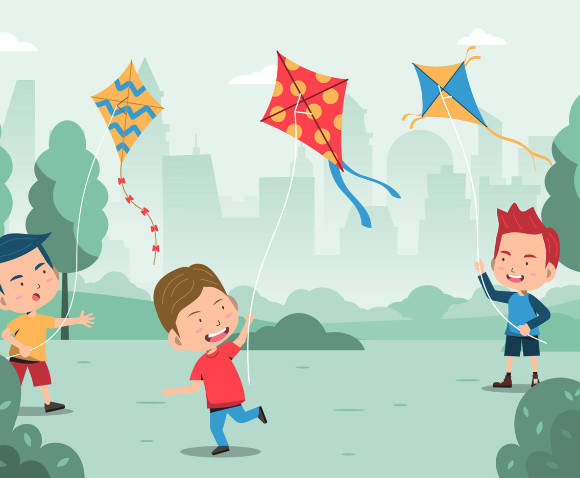 Kids Playing Kite at Town Park