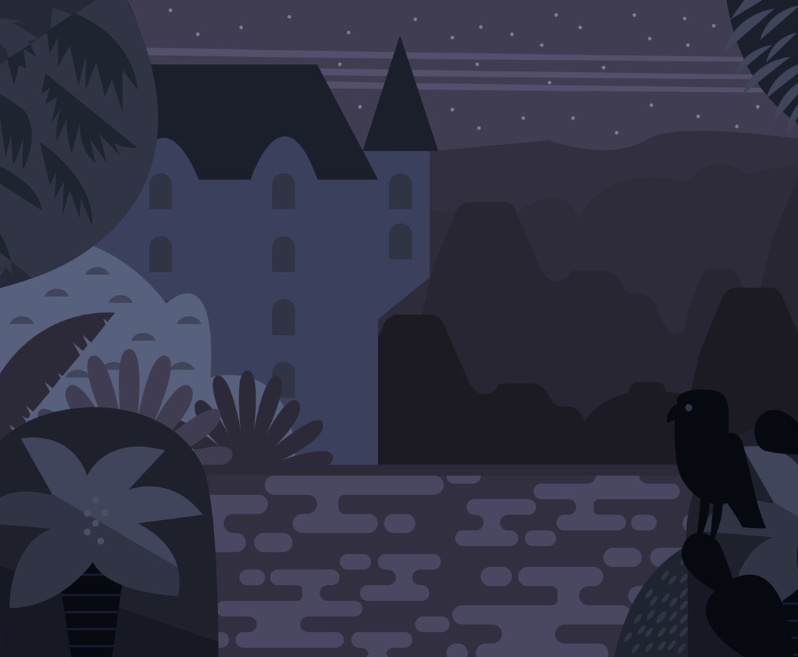 Castle Beside Forest River View at Night