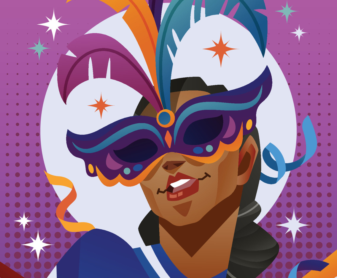 A Woman In A Mask Celebrates Mardi Grras