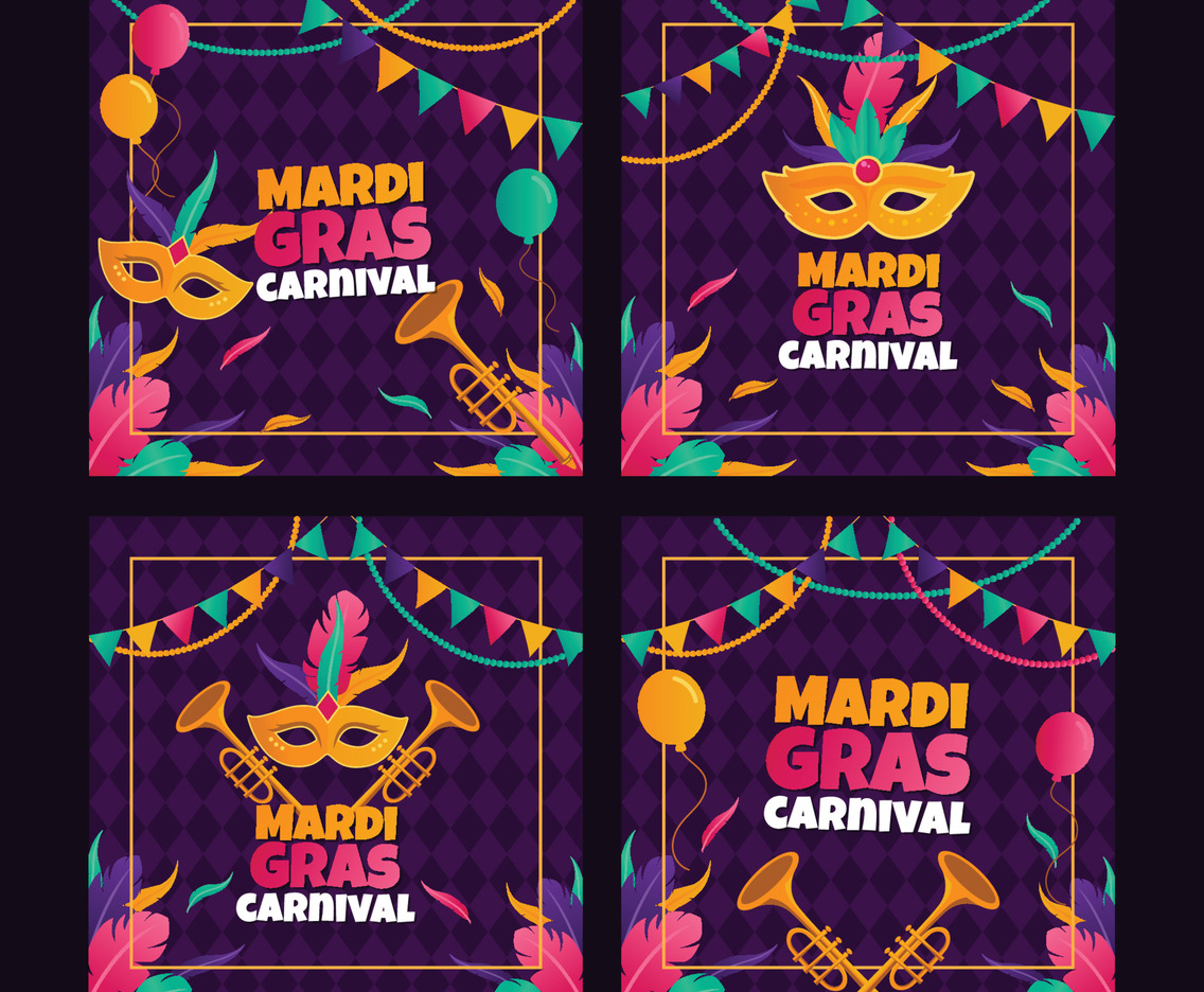 Mardi Gras Carnival Social Media Post Template