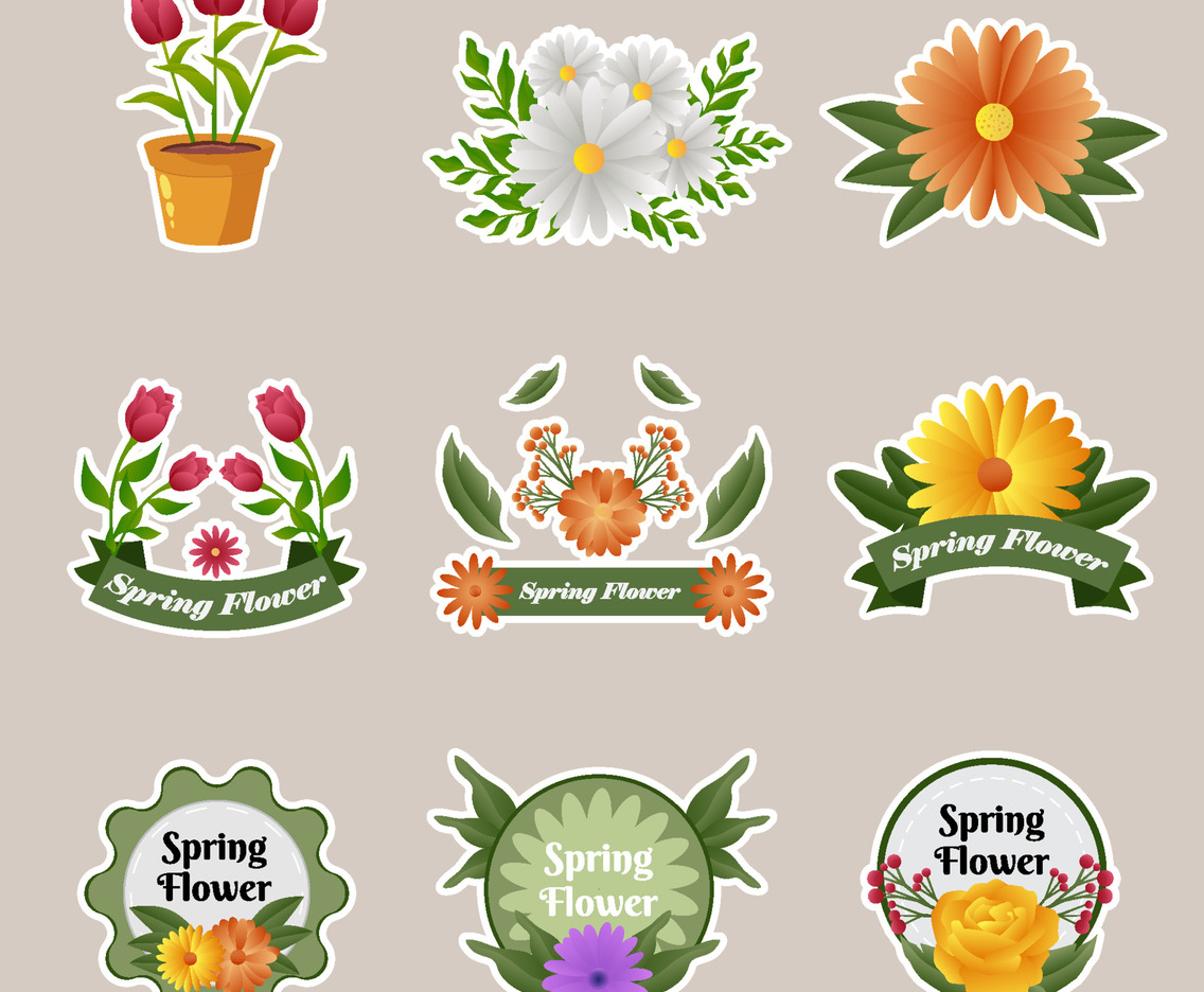 Collection of Floral Spring Elements Sticker Pack